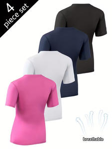 Camiseta Casual de Manga Corta para Mujer, Tejido de Punto de Poliéster de Color Sólido de Alta Calidad, Ecológica, de Secado Rápido, para Verano - Product Image 3