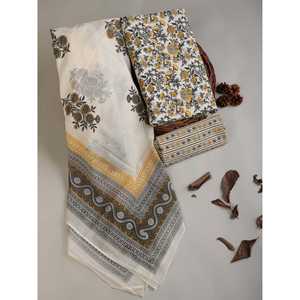 Robe en pur coton non cousue Blanc et jaune Imprimé Taille gratuite - Product Image 1