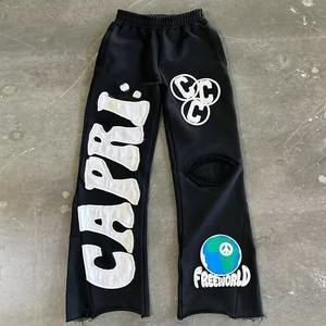 Pantalones Deportivos de Algodón 100% Grueso con Bordado Desgastado y Estampado en el Dobladillo, Estilo Hip Hop Urbano para Hombre - Product Image 2