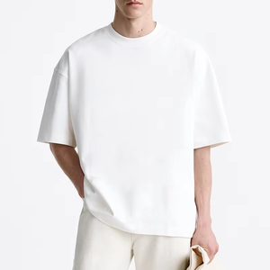 T-shirt streetwear oversize à col rond et épaules tombantes, 100% coton, poids lourd, logo imprimé brodé personnalisé de haute qualité - Product Image 1