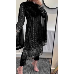 Salwar Kameez costumes traditionnels indiens pakistanais pour femmes avec broderie lourde ensembles Georgette Dupatta pour femmes en gros - Product Image 3