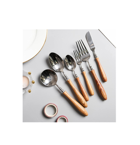 Cuillère à fourchette en acier avec baguettes et manche en bois avec restaurants mangeant des aliments en cuir Beg - Product Image 6