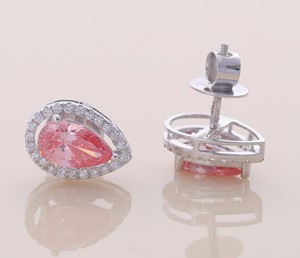 IGI Certified Lab Grown Pink Pear Cut Diamond Halo Stud <b>Earrings</b> 14K <b>Gold</b> Luxury Teardrop <b>Earrings</b> - Product Image 5