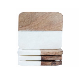 High Quality Round Marble & Wood Coasters <b>Set</b> of 4 <b>Pc</b> Handmade Coasters for Drinks Coasters For Coffee and Tea Serving - Product Image 4