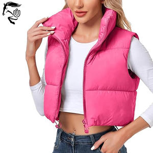 2025 chaleco acolchado recortado para mujer, chaqueta sin mangas con cuello alto y patrón sólido, precio al por mayor hecho por Unbridleds Industry - Product Image 1