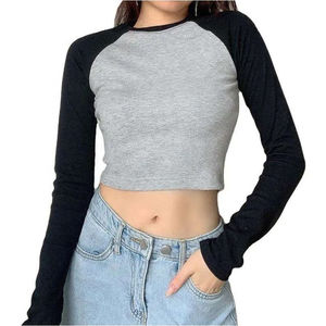 Camisetas cortas de secado rápido con cuello redondo, venta al por mayor, camisetas raglán para mujer, camisetas raglán de manga larga a la moda para mujer - Product Image 1