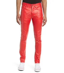 Wholesale Men Jeniune Leather Pants Trouser High Quality S-5xl Side Zip Pocket Men Slim Fit Pants