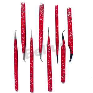 Pince à épiler extension de cils pointe argentée couleur rouge acier inoxydable poignée lisse pince à épiler logo personnalisé de haute qualité - Product Image 2