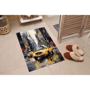 Tapis imprimé inspiré de l'art urbain de New York, tapis en chenille, motif taxi jaune - Product Image 1