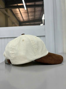 Casquette de baseball vintage en velours côtelé, style 'Dad Cap', avec visière marron et couronne crème, personnalisable, 6 panneaux, pour l'extérieur, casquette classique, OEM Vietnam - Product Image 3