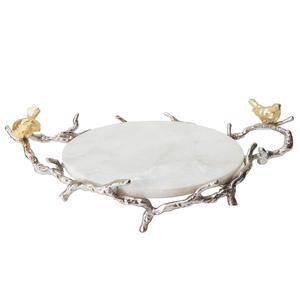 POIGNÉE D'OISEAU DE PLATEAU EN ALUMINIUM MARBRE Mirage avec incrustations en cuivre complexes et motifs en relief pour un dîner sophistiqué - Product Image 1