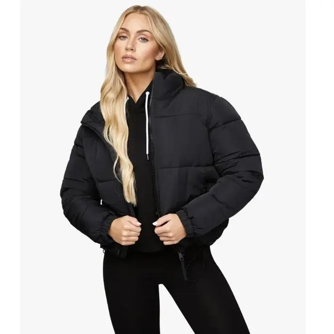2023 özel bayanlar sıcak kapşonlu pamuk yastıklı giysiler kadınlar ince aşağı kış kırpılmış balon ceket kadın ceket