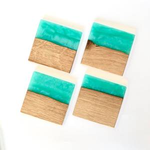 Wood and <b>Green</b> Resin <b>Coaster</b> Sets in Handmade Design with Walnut Square Perfect for Home Hotel Tea Drinks Table Decor Set Of 4 - Product Image 2