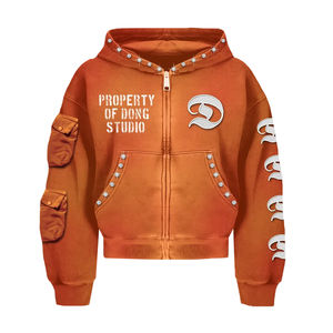 Fabricación de Ropa de Moda Urbana Informal, Sudadera Corta Cuadrada de Felpa Francesa con Cremallera y Pedrería de Alta Calidad Personalizada - Product Image 6