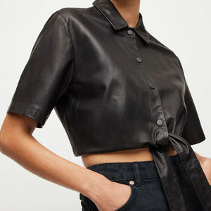 Chemises en cuir pour femmes les plus vendues, nouveau design, vente en gros, vêtements de rue, chemises en cuir boutonnées unies pour femmes - Product Image 3