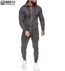 Fabricante de ropa deportiva Regular Fit Hoodies Jogger Set de manga larga con cremallera completa Chándales de entrenamiento de invierno para hombres Vintage 100% - Product Image 3