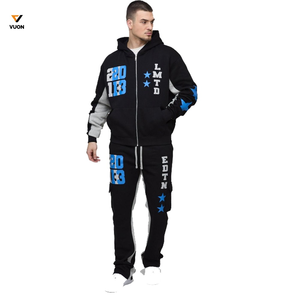 Survêtement personnalisable en éponge poids lourd pour hommes 2 pièces ensemble avec sweat à capuche surdimensionné Baggy Flare Sweatpants Active Factory Clothing - Product Image 4