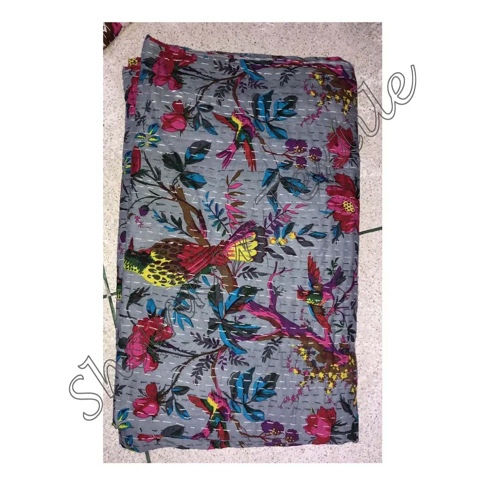 Impressão floral de tela de algodão Kantha Quilt Queen Size Handmade Lance Colcha Cama Kantha Quilt Blankets Kantha Folha De Cama