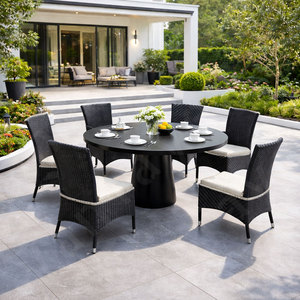 <span class=keywords><strong>Mesa</strong></span> de comedor <span class=keywords><strong>y</strong></span> <span class=keywords><strong>sillas</strong></span> de jardín de ratán reclinable de lujo para hoteles, restaurantes, villas, muebles duraderos - Product Image 1