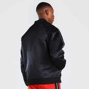 High Quality <b>Black</b> Satin Silk Button Up Varsity Bomber Jacket Low MOQ Street Fashion Clothes Supplier Cut & Sew Casual Jackets - Product Image 3