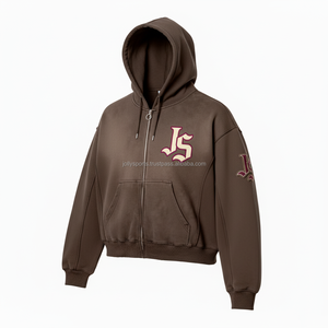 Sweat à capuche à fermeture éclair en polaire épaisse 380 GSM doux brossé à l'intérieur de la fermeture à glissière en métal de couleur marron chaud broderie personnalisée logo bases sweats à capuche - Product Image 4