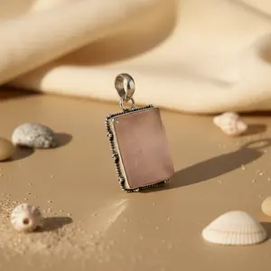 "925 Silver <b>Rose</b> <b>Quartz</b> Pendant for Women Crystal Pendants & Charms" - Product Image 2