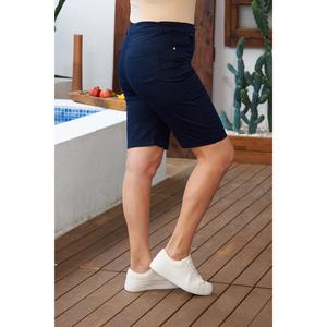 Shorts en coton bleu marine grande taille avec ceinture élastique - Product Image 2