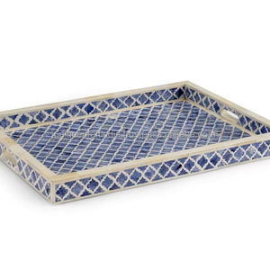 GeoMuse Plateau d'incrustation d'os | Plateau rectangulaire artisanal avec motif géométrique audacieux pour un service moderne de luxe et une décoration intérieure élégante - Product Image 1