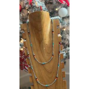 Collier de perles graduées style Navajo, multi-rangs avec argent sterling, design unique multi-pierres - Product Image 3