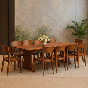 Juego de Comedor de Madera de Nogal Macizo de Alta Calidad para 10 Personas, Juego de Comedor Rectangular Moderno con Acabado en PU - Product Image 1