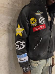 Proveedor de Sudaderas con Capucha, Sudadera Extra Grande con Pedrería, Logotipos Bordados en Toda la Prenda, Estilo Cuadrado, Lavado Ácido Desteñido, Sudadera con Capucha para Hombre - Product Image 3