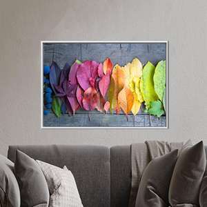 Impression sur toile élégante pour l'automne : Art mural aux feuilles colorées pour la décoration des fêtes, 1P : encadré blanc - Product Image 1