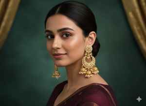 Boucles d'oreilles Jhumka classiques en mehendi antique, bijoux indiens traditionnels, idéales pour les célébrations festives et les mariages - Product Image 2