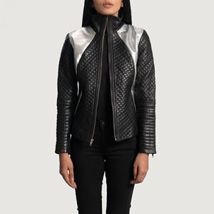 Chaqueta de motorista negra para mujer con tela Oxford forro de viscosa acolchado algodón y piel de oveja anilina forro de cremallera bolsillo transpirable - Product Image 2