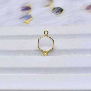 Cristal Quartz élégant pendentif 925 argent Sterling lunette ensemble breloque hexagone or Vermeil simple caution élégant bijoux cadeau pour elle - Product Image 2