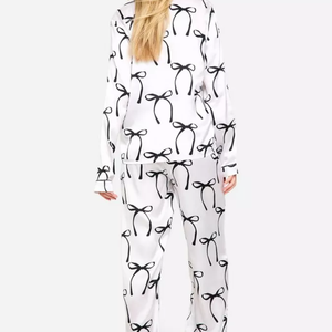 Conjunto de pijama estampado de seda de lujo para mujer, ropa de dormir informal transpirable de dos piezas, novedad de OEM - Product Image 2