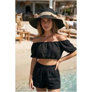 Sombrero de Paja Negro con Detalle de Cinta y Lazo HSR2084 - hsr2084-black - Product Image 3