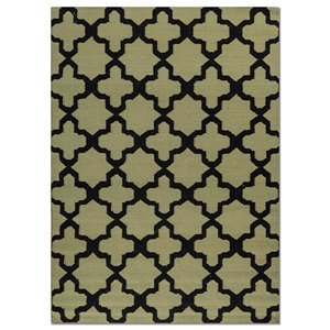 พรมปูพื้นลายเรขาคณิต Indusbar ขนาดใหญ่ สีเขียว ทอแบบเรียบ ทำจากขนสัตว์ สำหรับตกแต่งบ้าน รูปทรงสี่เหลี่ยมผืนผ้า ลายทาง รุ่น Dwrm-138 - Product Image 1