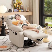 Fauteuil inclinable électrique intelligent en cuir technique avec table porte-gobelets, bande LED et haut-parleur