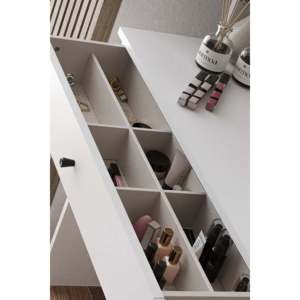 Armony Modern Wood Vanity <b>Table</b> with Mirror 2 Drawers White Foldable <b>Makeup</b> Desk Bedroom Stylish Dressing <b>Table</b> Home Furniture - Product Image 3