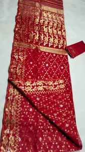 Exclusif Deshi Dhakai Jamdani Sharee Qualité d'exportation pour les femmes JAMDANI FABRIC Bleu VERT Doré Bleu Ciel du Bangladesh - Product Image 4