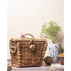 Handmade Natural Water Hyacinth <b>Wicker</b> Seagrass Straw Storage <b>Basket</b> Top <b>Handle</b> Handbag Economical Household Products - Product Image 3