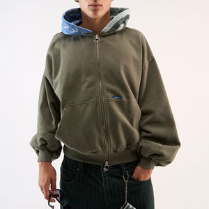 Sudadera con Capucha Estilo Vintage en Gris Ceniza, con Doble Cremallera, Hombros Caídos, Tirador de Cremallera con Anillo, Talla Grande, 100% Algodón, para Otoño - Product Image 5