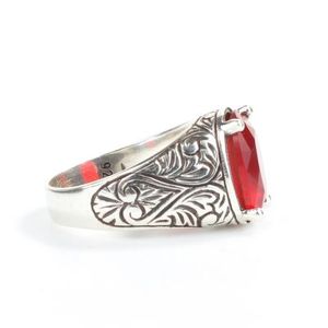 Bague classique pour homme en argent sterling 925, pierre rouge ovale avec motif gravé, technologie d'incrustation de haute qualité, cadeau - Product Image 3