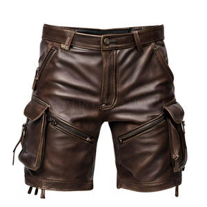 Summer Autumn Customized Plain Dyed Adults Real Leather Cargo <b>Shorts</b> Club Wear <b>Shorts</b> in best sale - Product Image 1