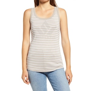 Women's White <b>Striped</b> Sleeveless Tank <b>Top</b> Scoop Neck Knitted Cotton Breathable Casual Regular Fit Minimalist <b>Vest</b> - Product Image 6