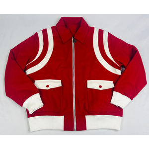 Veste bomber varsity en coton rouge Kapa, tricotée, coupe ajustée, col montant, logo sur le devant, style baseball. - Product Image 6
