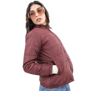 Chaqueta Acolchada de Nailon de Alta Calidad para Mujer, Cuello Alto, Cierre de Cremallera, Ropa de Invierno, Estilo Urbano, FTI-PJ-008, Tejido de Punto - Product Image 6