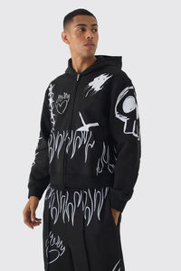 เสื้อวอร์มผ้าฝ้าย100% และมีฮู้ดซิปสำหรับผู้ชายกางเกงขาบานพิมพ์โลโก้2025ออกแบบใหม่ - Product Image 6