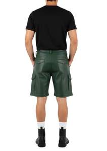 New Custom Mens <b>Green</b> Genuine Leather Utility Cargo Shorts Streetwear Style and Utility Pockets Six Pockets Shorts - Product Image 5